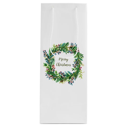 Vrolijke Kerstmis Vakantie krans Medium Gift Bag Wijn Cadeautas (Voorkant)