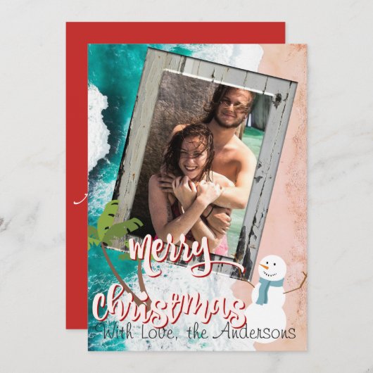 Vrolijke Kerstmis van de Kerstkaart van het Strand (Voorkant / Achterkant)