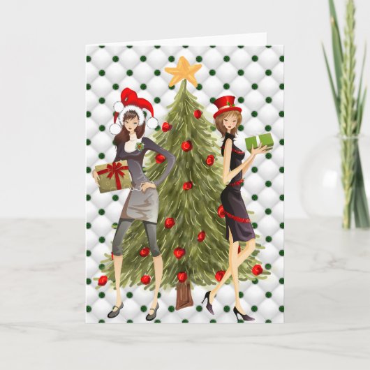 Vrolijke Kerstmis van de Meisjes Feestdagen Kaart (Voorkant)