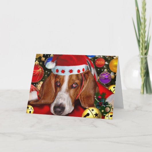 Vrolijke Kerstmis van Holmes Basset Hound Feestdagen Kaart (Voorkant)