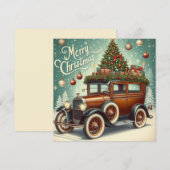 Vrolijke Kerstmis vintage auto kerstboom Feestdagenkaart (Voorkant / Achterkant)