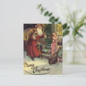 Vrolijke Kerstmis, Vintage, Kerstman met Engelen Feestdagenkaart (Staand voorkant)