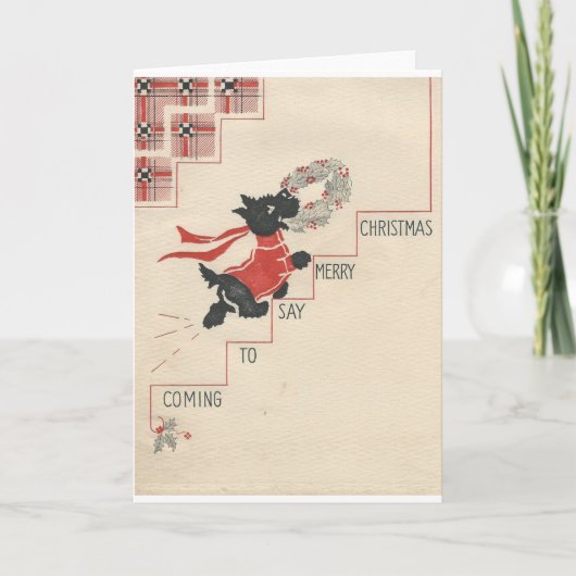 Vrolijke Kerstmis vintage Scottie Feestdagen Kaart (Voorkant)