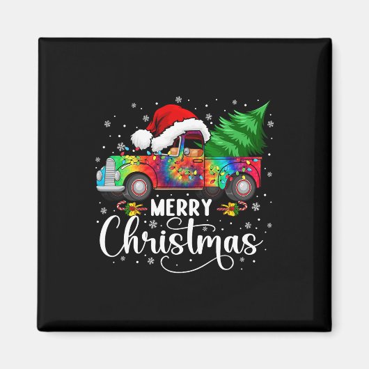 Vrolijke Kerstmis Vrachtwagen Boom Santa Hoed Lich Magneet (Voorkant)