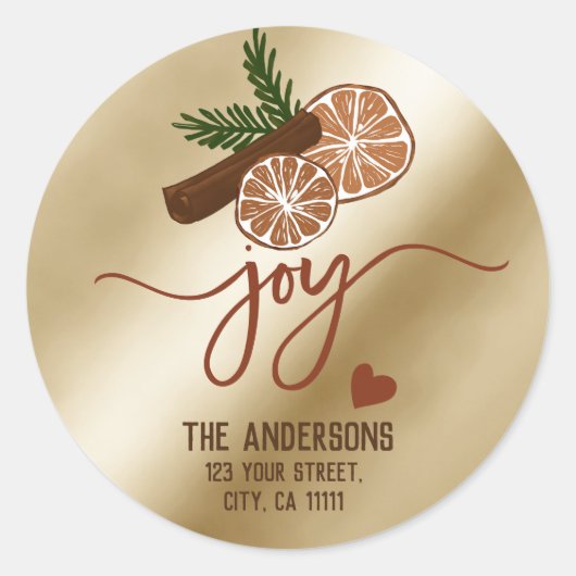 Vrolijke Kerstmis Vreugde Kaneel Rustieke Typograf Ronde Sticker (Voorkant)