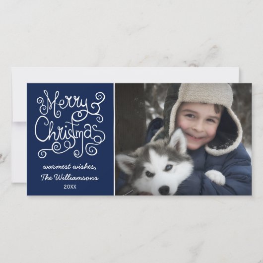 Vrolijke Kerstmis Whimsical Swirl Typografie Foto Feestdagenkaart (Voorkant)