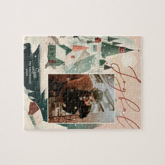 Vrolijke Kerstmis winter bergdorp landschap Legpuzzel (Horizontaal)