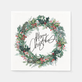 Vrolijke Kerstmis Winter Berry Krans Vakantie Servet