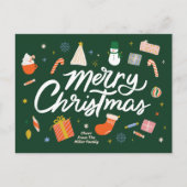 Vrolijke Kerstmis Winter Iconen geïllustreerd Feestdagenkaart (Voorkant)