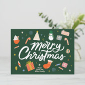 Vrolijke Kerstmis Winter Iconen geïllustreerd Feestdagenkaart (Staand voorkant)