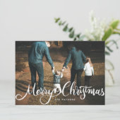 vrolijke kerstmis witte foto met hoofdletters feestdagenkaart (Staand voorkant)