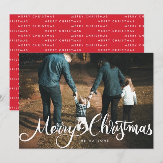 vrolijke kerstmis witte foto met hoofdletters feestdagenkaart (Voorkant / Achterkant)
