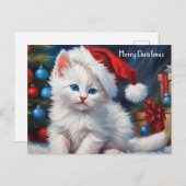 Vrolijke Kerstmis Witte Kat en Kerstboom Feestdagenkaart (Voorkant / Achterkant)