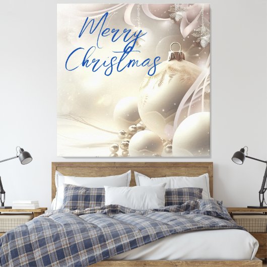 Vrolijke Kerstmis Witte Kerstversieringen Canvas Afdruk (Insitu (Slaapkamer))