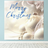 Vrolijke Kerstmis Witte Kerstversieringen Canvas Afdruk (Insitu (Houten vloer))