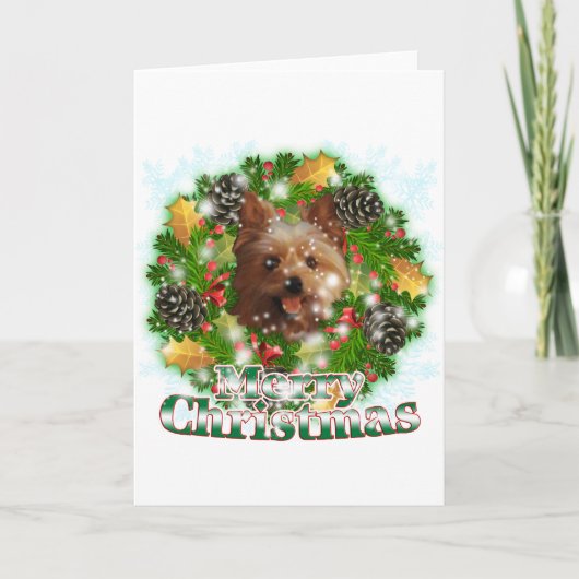 Vrolijke Kerstmis Yorkie Feestdagen Kaart (Voorkant)