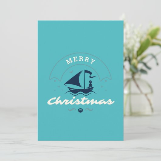 Vrolijke Kerstmis Zeilboot Feestdagenkaart (Staand voorkant)