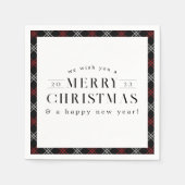Vrolijke Kerstmis Zwart Plaid Vakantie Servet (Voorkant)