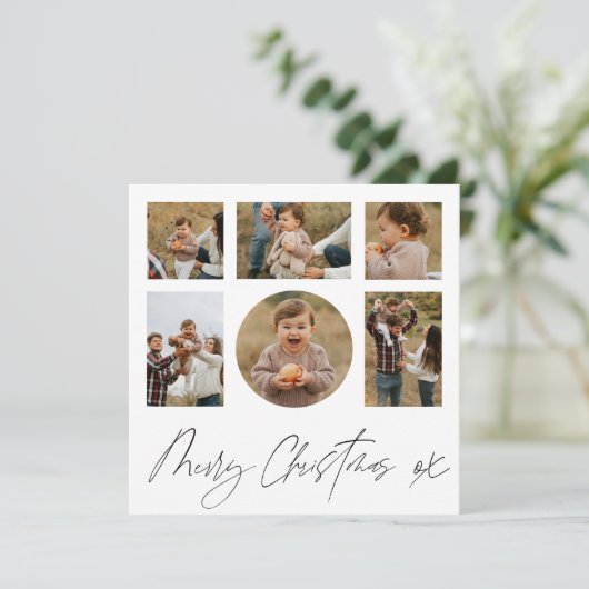 Vrolijke Kerstmis Zwart & Wit Fotocollage Feestdagenkaart (Staand voorkant)