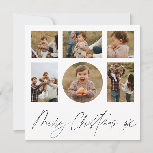 Vrolijke Kerstmis Zwart & Wit Fotocollage Feestdagenkaart (Voorkant)