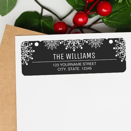 Vrolijke Kerstmis | Zwart-wit Sneeuwvlokken Etiket