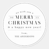 Vrolijke Kerstmis Zwart-wit Vakantie Ronde Sticker (Voorkant)