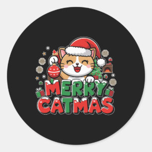 Vrolijke Kerstmisdecoratie Santa Cat Funny Chris Ronde Sticker