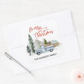 Vrolijke Kerstmisenvelop Seal Rustieke Vrachtwagen Vierkante Sticker (Envelop)