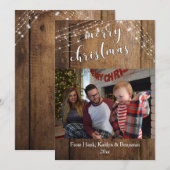 Vrolijke Kerstmisfoto w/Rustiek Hout & Lichten Feestdagenkaart (Voorkant / Achterkant)