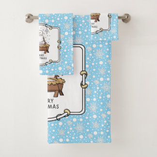 Vrolijke Kerstmiskerststal Baby Jesus Snowman Bad Handdoek