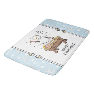 Vrolijke Kerstmiskerststal Baby Jesus Snowman Badmat
