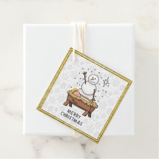Vrolijke Kerstmiskerststal Baby Jesus Snowman Bedankjes Labels
