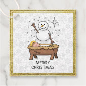 Vrolijke Kerstmiskerststal Baby Jesus Snowman Bedankjes Labels (Voorkant)