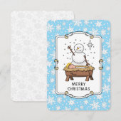 Vrolijke Kerstmiskerststal Baby Jesus Snowman Bedankkaart (Voorkant / Achterkant)