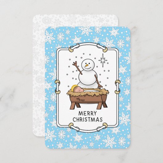 Vrolijke Kerstmiskerststal Baby Jesus Snowman Bedankkaart (Voorkant / Achterkant)