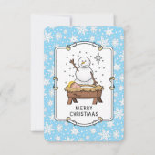 Vrolijke Kerstmiskerststal Baby Jesus Snowman Bedankkaart (Voorkant)