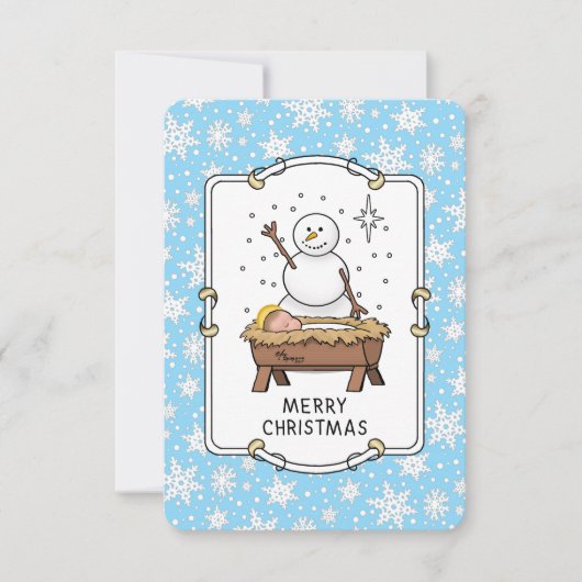 Vrolijke Kerstmiskerststal Baby Jesus Snowman Bedankkaart (Voorkant)