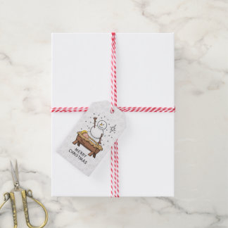 Vrolijke Kerstmiskerststal Baby Jesus Snowman Cadeaulabel
