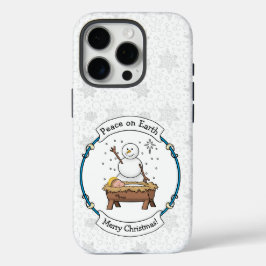Vrolijke Kerstmiskerststal Baby Jesus Snowman iPhone 16 Pro Hoesje