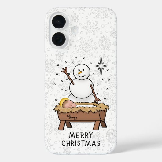 Vrolijke Kerstmiskerststal Baby Jesus Snowman Case-Mate iPhone Case (Achterkant)
