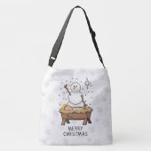 Vrolijke Kerstmiskerststal Baby Jesus Snowman Crossbody Tas (Achterkant)