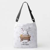 Vrolijke Kerstmiskerststal Baby Jesus Snowman Crossbody Tas (Voorkant)