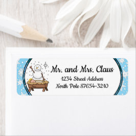 Vrolijke Kerstmiskerststal Baby Jesus Snowman Etiket