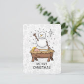 Vrolijke Kerstmiskerststal Baby Jesus Snowman Feestdagenkaart (Staand voorkant)