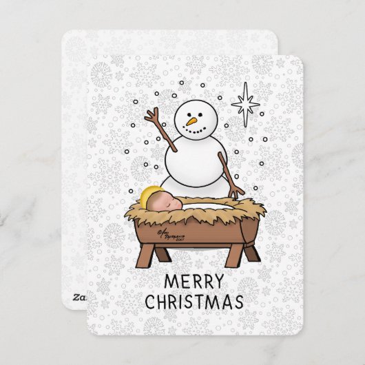 Vrolijke Kerstmiskerststal Baby Jesus Snowman Feestdagenkaart (Voorkant / Achterkant)