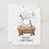 Vrolijke Kerstmiskerststal Baby Jesus Snowman Feestdagenkaart (Voorkant)