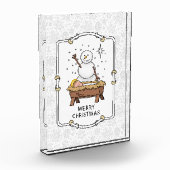 Vrolijke Kerstmiskerststal Baby Jesus Snowman Fotoblokken (Links)