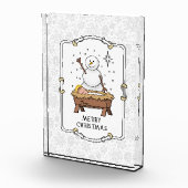Vrolijke Kerstmiskerststal Baby Jesus Snowman Fotoblokken (Rechts)