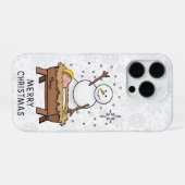 Vrolijke Kerstmiskerststal Baby Jesus Snowman iPhone Hoesje (Achterkant horizontaal)