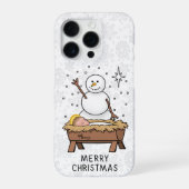 Vrolijke Kerstmiskerststal Baby Jesus Snowman iPhone Hoesje (Achterkant)